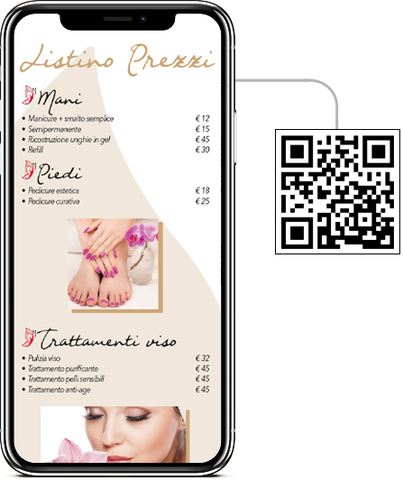 Lista con código QR para esteticistas, peluqueros, centros de bienestar y gimnasios